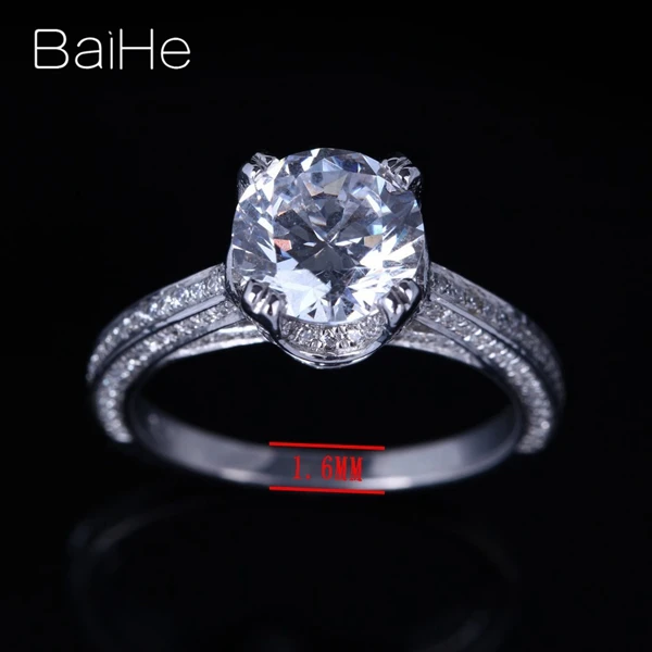 BAIHE Стерлинговое Серебро 925 2ct Сертифицированный безупречный круглый вырез кубический цирконий; для помолвки женщин модное тонкое модное Драгоценное кольцо