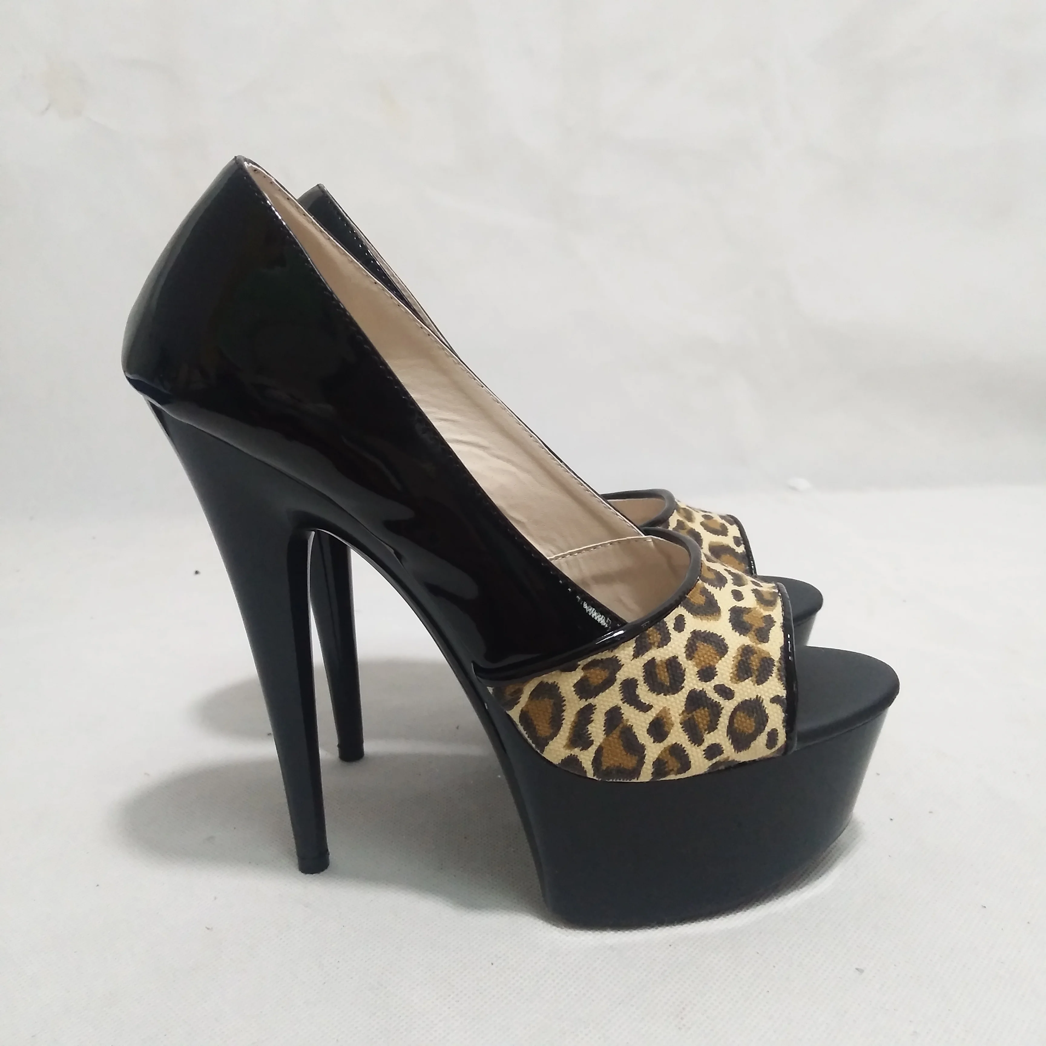 15cm ultrafine and shoe, sexy leopard print fish-mouth shoes, artificial leather club shoes hate sky-high dancing shoes