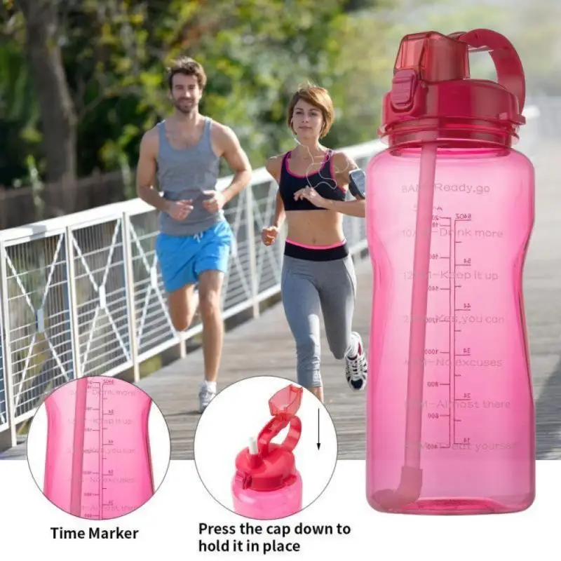2L black gradient color high temperature resistant plastic cup straw bounce outdoor sports portable gym anti-drop and anti-leaka | Дом и сад