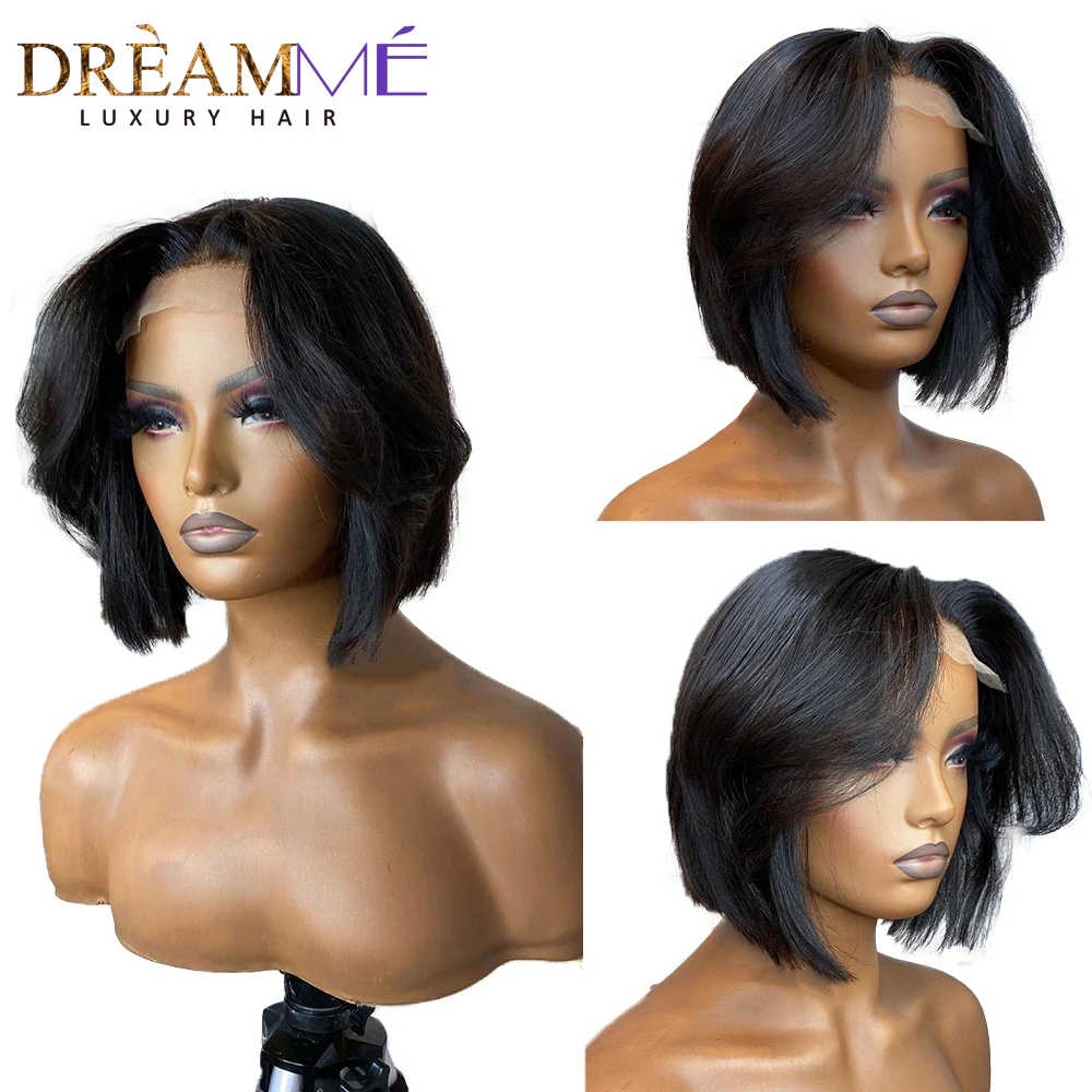Short Bob Pixie Cut Lace Front Wig Human Hair Straight Remy Brazilian Natural Color 4x4 Lace Closure Wig For Women For Women