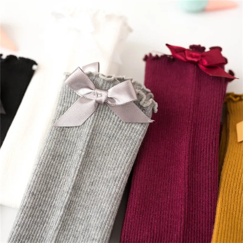 Socks skarpetki Kids Toddler Baby Girls Boys Solid Anti-Slip Knitted Long Socks Knee Socks kniekousen meisje #4S02 (36)