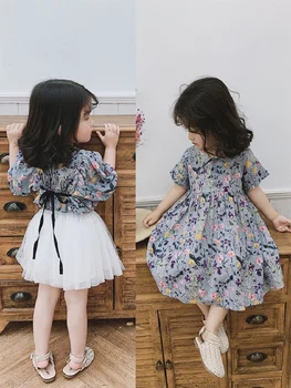 

Girl Dress Summer Vestidos Girls Flower Plaid Dress Soft Cotton Party Dresses Princess Dress Tutu Dress