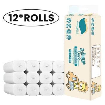 

12 Rolls/lot Kitchen Virgin Wood Pulp Soft Bathroom Toilet Paper Thick Rolling Paper 4 Layer Tissue
