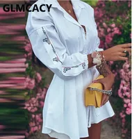 Women Letter Print Ruched Long Sleeve Shirt Dress 2