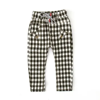 激安 Bbd幼児パンツ少年少女春の綿ウエストゴムチェック柄ハーレムファッション上のズボン販売子供1 2 3 4年服