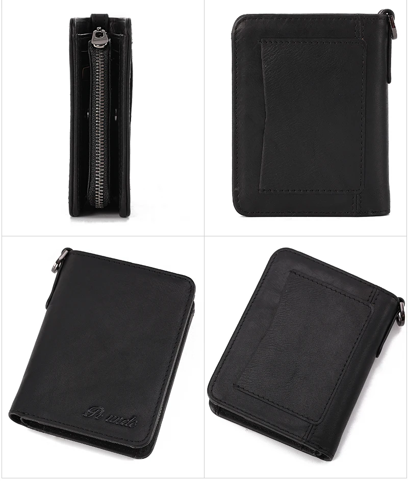 Мужской черный кошелек из натуральной воловьей кожи, дизайнерские Короткие Кошельки на молнии, отделение для монет, карт, мужской кошелек, тонкий
