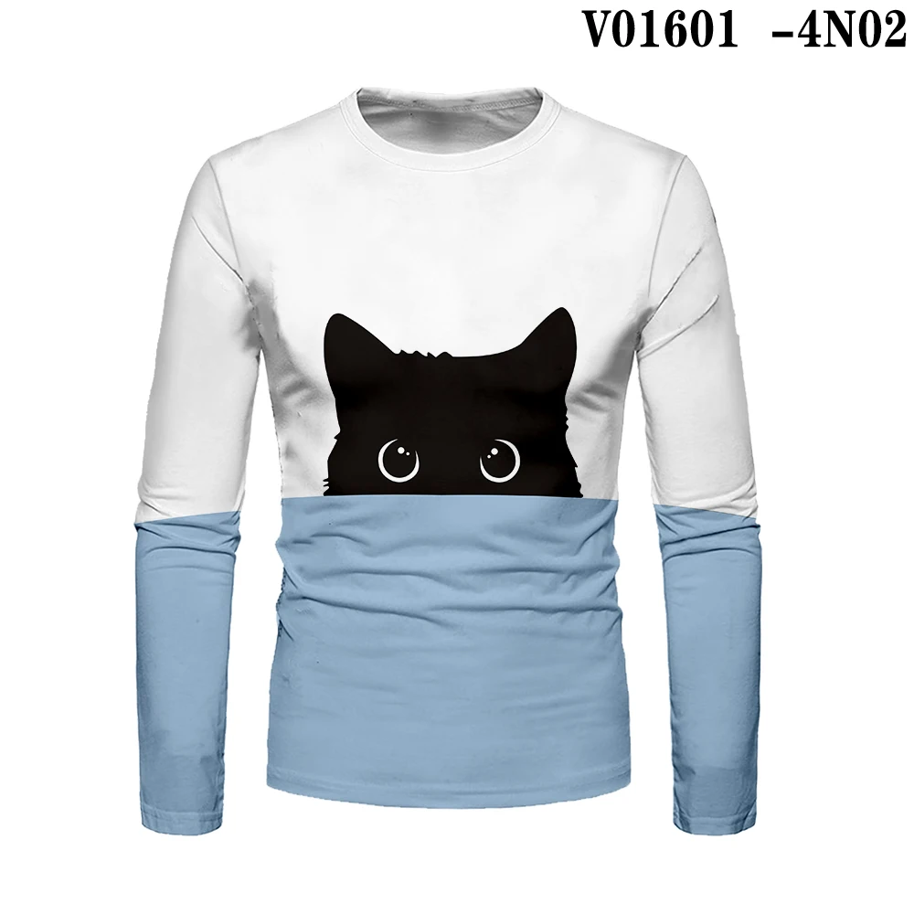 WAMNI белая синяя футболка с котом уличная Kawaii Cat 3D Лоскутная длинная футболка весна осень Harajuku крутая Верхняя одежда футболка - Цвет: V01601