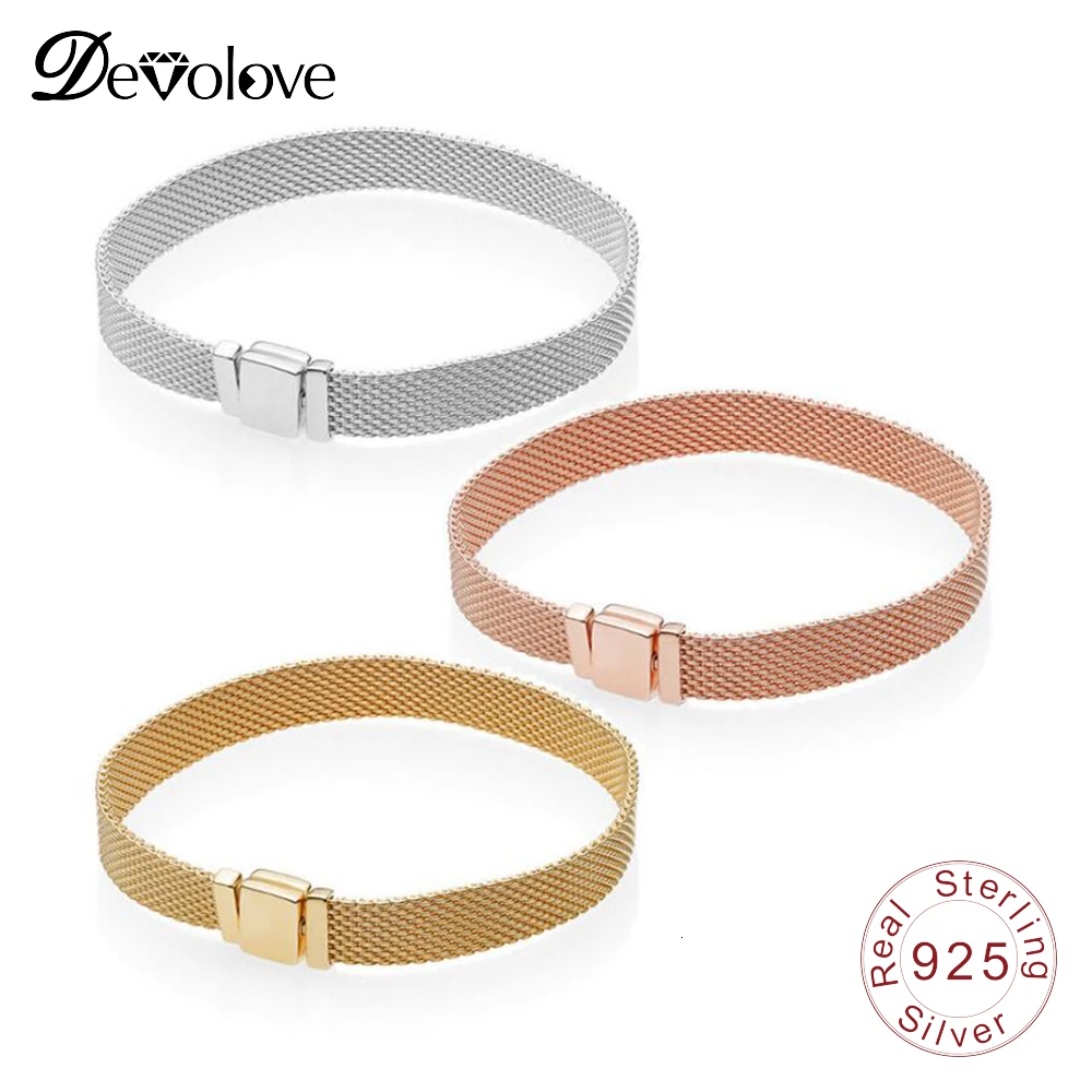 Devolove новая серия R Настоящее серебро 925 проба отражающий браслет застежка очаровательные клипсы для оригинальной Подвески Бусы Женская цепочка