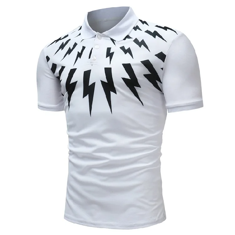 

2018 Summer New Style Hot Sales Korean-style Slim Fit Men's Casual Lightning Printed Fashion Short-sleeved Polo Shirt