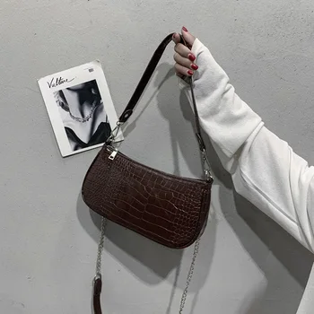 

2020 Fashion Crocodile Shoulder Cross Body Bags Women Bag Hand Bag Leather Baguette Shape Handbag PU Female Crossbody Bags
