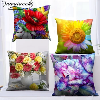 

Fuwatacchi Various Colorful Flower Cushion Cover Sunflower Rose Cover Pillows Dandelion Decorative Home Decoration Accessories