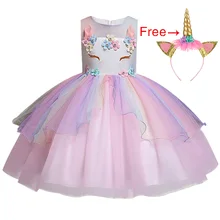 Детское платье с единорогом для девочек; бальное платье с вышитыми цветами; вечерние платья принцессы для маленьких девочек; костюмы; одежда для детей