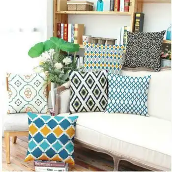 

Geometric Vintage Pattern Cotton Linen Pillowcase Sofa Waist Cushion Cover 18'' for Home Office Room Decor