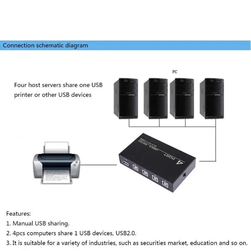 USB 2 0 4 Ports Sharing Switcher Selector Adapter Box Hub for PC Scanner 2