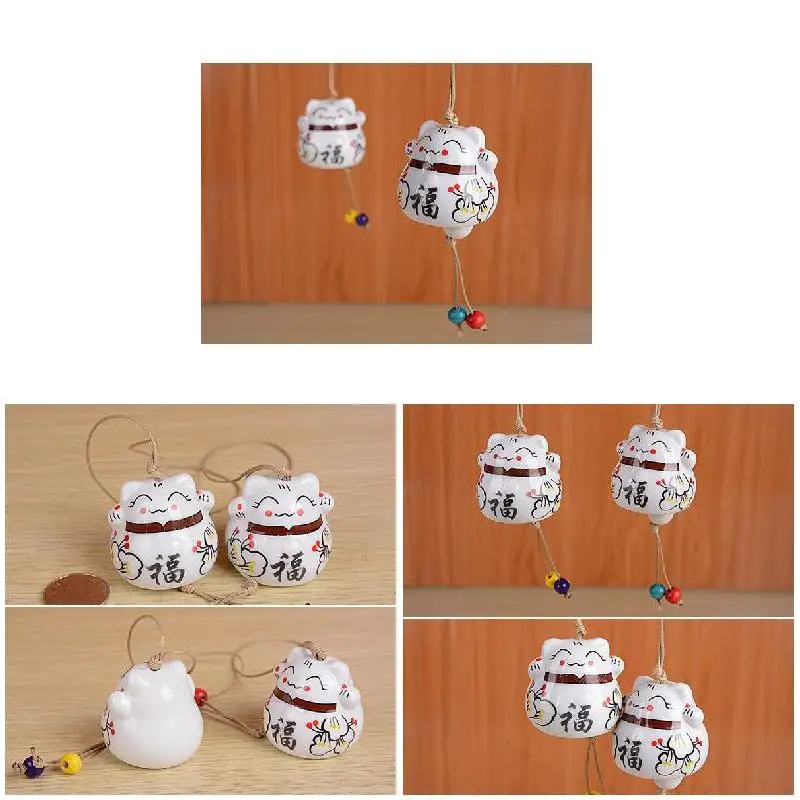 Ceramic Lucky Cat Pendant Wind Chimes Car Ornament Hanging Figurine Home Decor xqmg Wind Chimes & Hanging Decorations Crafts New 5