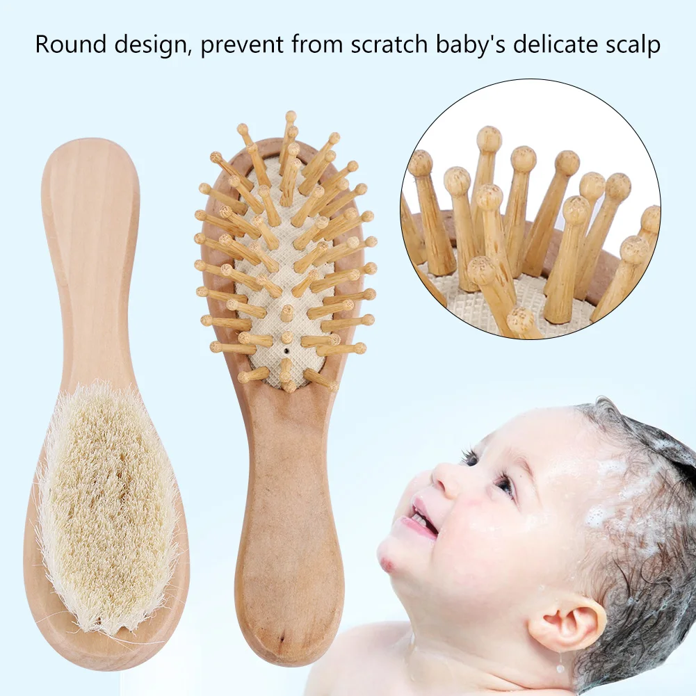 2 шт./компл. Новорожденный ребенок деревянная щетка для волос гребень комплект из козьей шерсти щетина для младенцев массажер для головы для подарка на празднование в честь будущего рождения ребенка ежедневного ухода, маникюрный набор