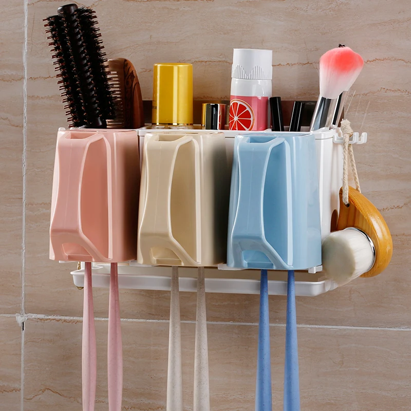 

Стойка для зубных щеток для ванной комнаты, чашка для полоскания рта, набор зубных щеток, подставка для зубных щеток, перфорированная, бесплатная доставка, настенный держатель щеток