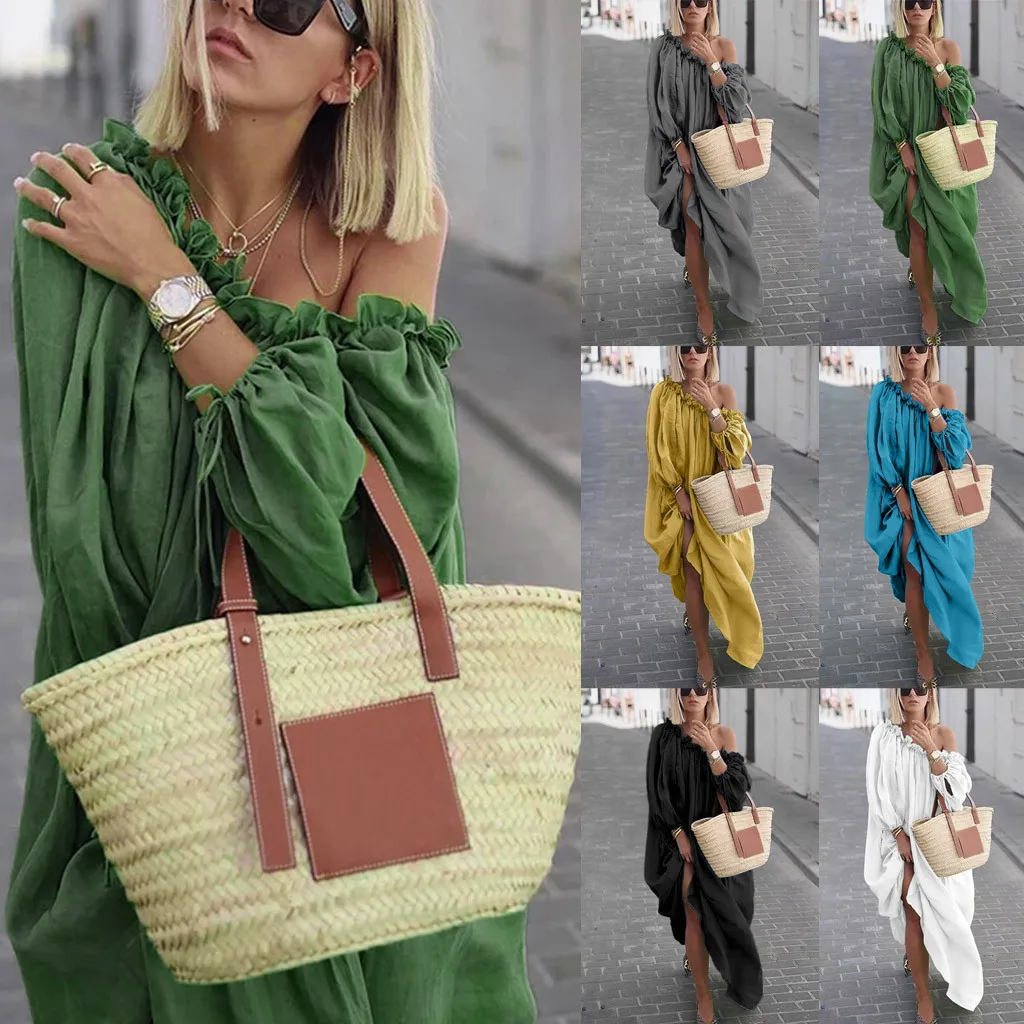 

Dress 2019Top Women Plus Size Daily Casual Open Shoulder Vintage Loose Boho Maxi Dress