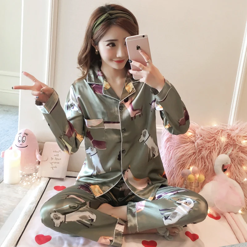 

2019 Autumn winter Womens Pajama Sets lovely Cartoon Long Sleeve Women Sleepwear Pajamas Girls Nightgown for woman pijama mujer
