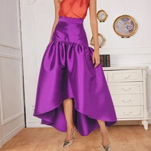 Shiny Purple Y2k Skirt Puffy Long Skirts for Women High Low Ruffle Jupes Party Club Birthday Celebrity Clothes Large Size 4XL