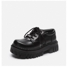 

Women Oxfords 2022 Spring Autumn Casual Platform Shoes Black Lace Up Leather Shoe Sewing Fashion Round Toe Chunky Sole Flats
