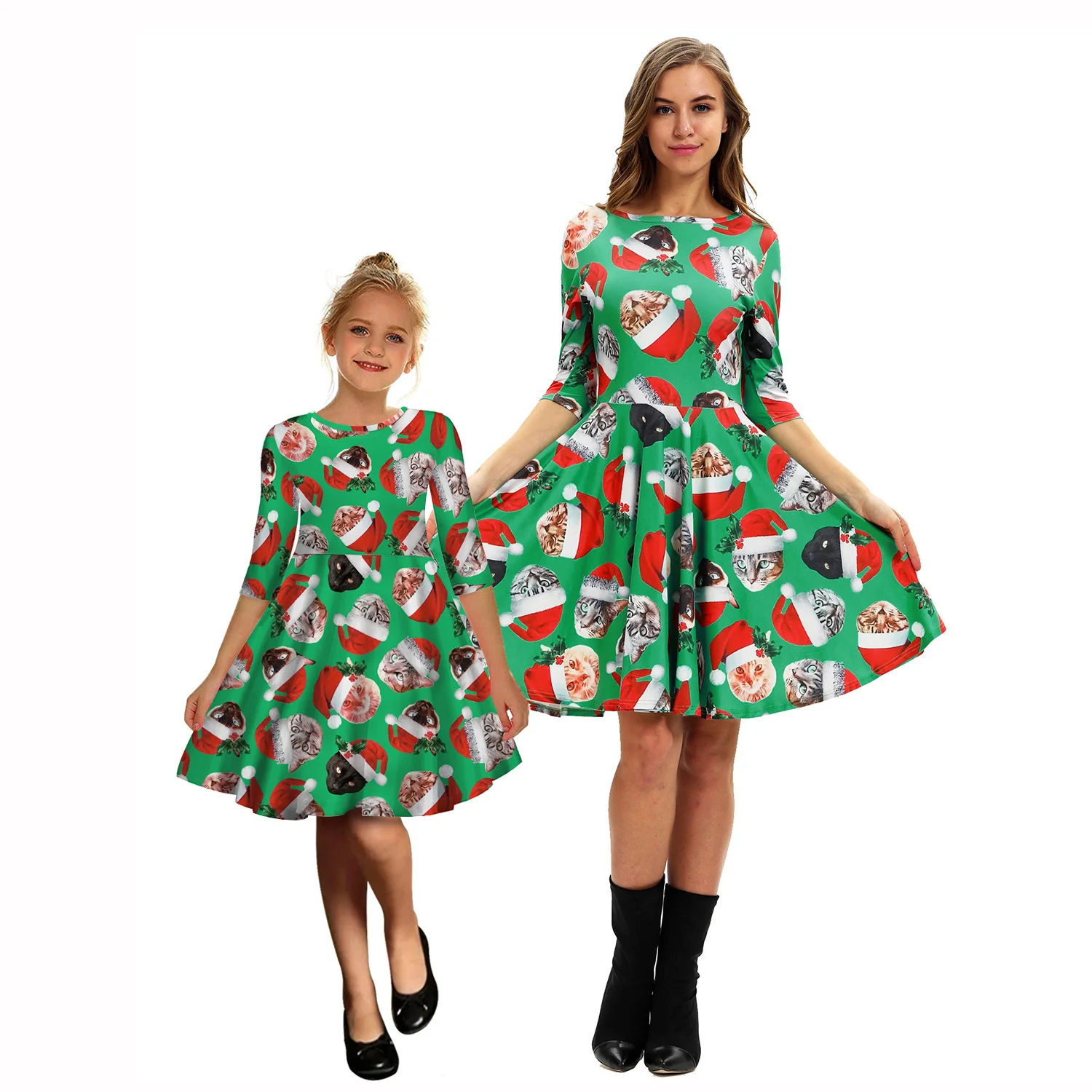Рождественские платья; одежда для мамы и дочки; мама и я; одинаковые комплекты для семьи; женские платья для мамы и ребенка - Цвет: MDM-D