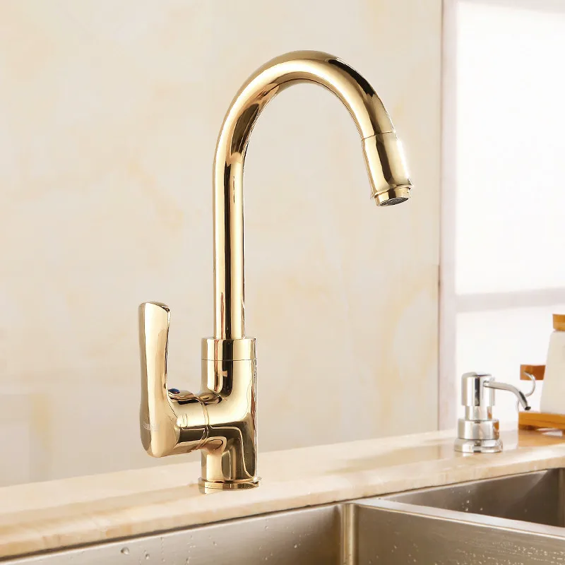

Kitchen Faucets Brass Sink Mixer Tap Single Handle Single Hole Hot & Cold Crane Tap 360 Degree Rotation Deck Mounted Gold/Chrome