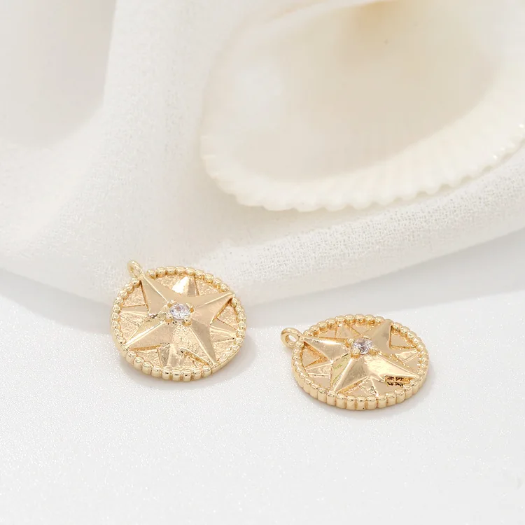 8MM 14K Gold Color Plated and Zircon Star Charms For Jewelry