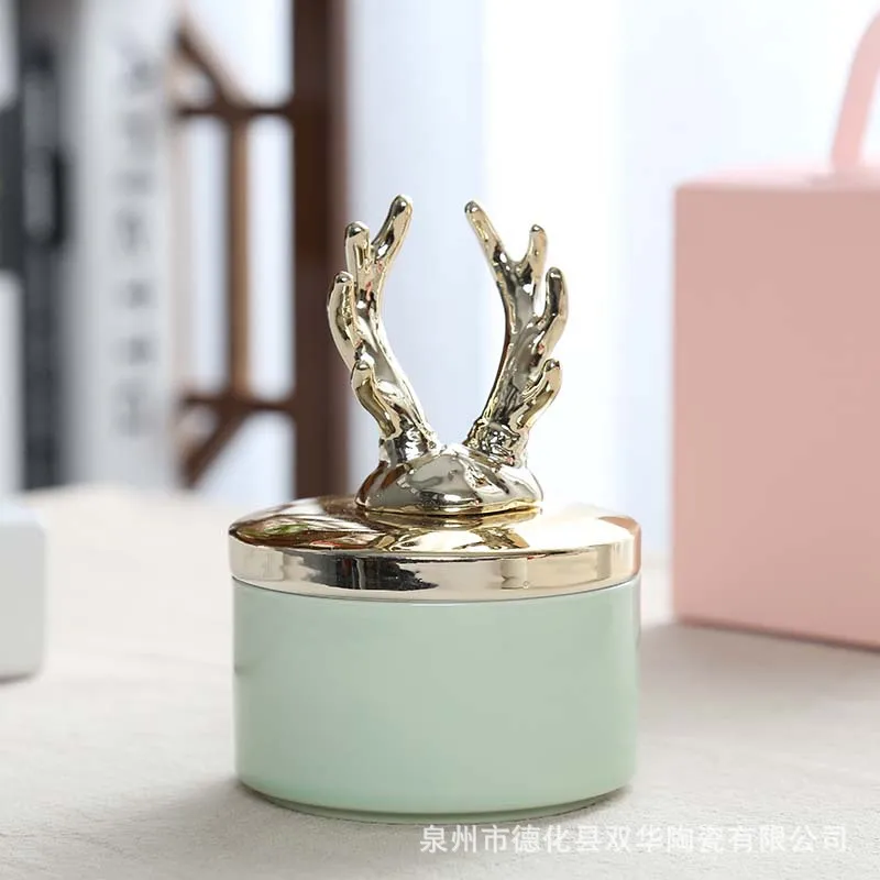 C Ceramic Golden Antler Candy Storage Bottles Romantic Ring Jewelry Jar Lover Gift Wedding Decorations Bottles for Home Decor - Цвет: C