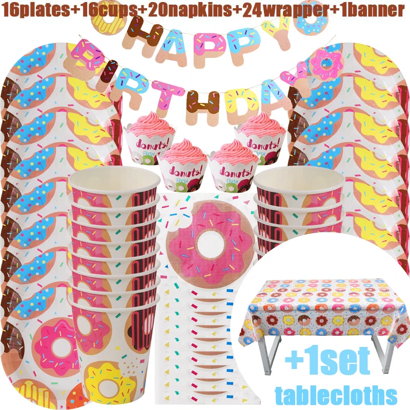 Disposable-Donut-Party-Tableware-Kids-Favors-Birthday-Party-Decoration-Tablecloth-and-Paper-Plates-Baby-Shower-Table
