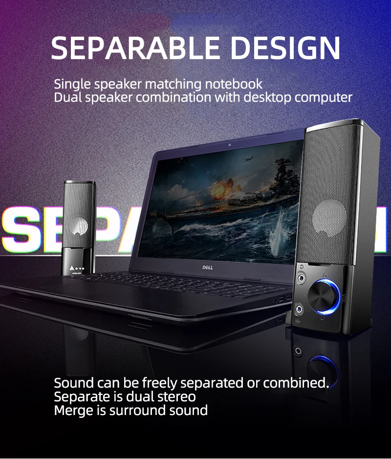 Detachable Computer Small Speaker USB Mini 2.0 Notebook Mobile Phone Audio Multifunction Design Surround Stereo Loundspeaker