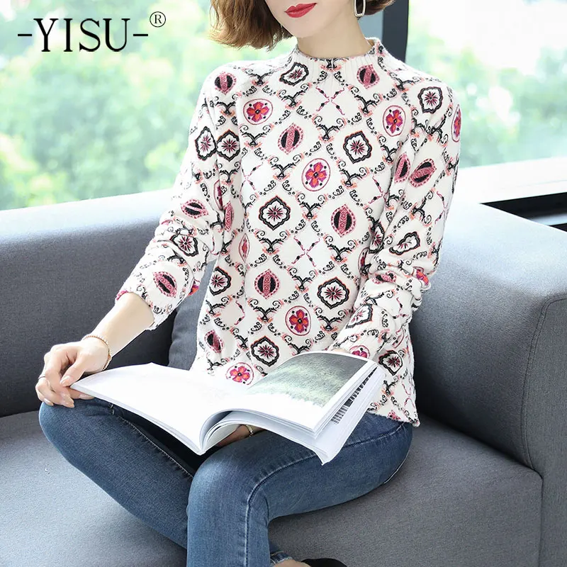 YISU Sweater Women's turtleneck Fashion Graphic Print Autumn Winter Jumper Thicken Warm Imitation mink | Женская одежда