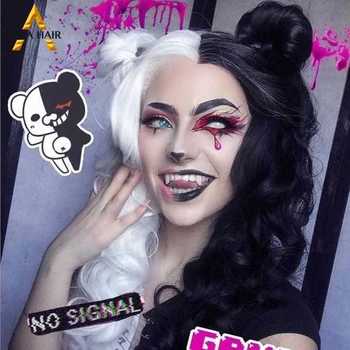 

AIVA Cosplay Synthetic Lace Front Wig Black And White Long Wavy Synthetic Lace Front Wigs High Temperature Fiber Wigs For Women