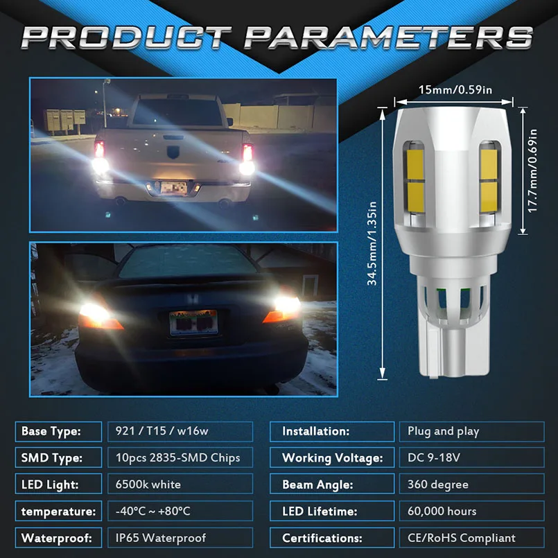 W16W T15 LED  Canbus     921 912 LED  ڵ  극ũ     ȭƮ DC12V, 2 