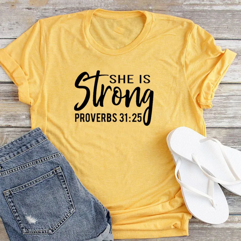 She Is Strong, женские рубашки, христианские, Иисуса, библейские футболки, уличная одежда, хипстер размера плюс, футболка, хлопок, для девушек, Ulzzang, топы, Прямая поставка