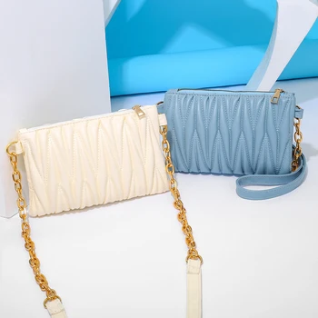 

Fashion Pleated Shoulder Bag Women PU Leather Chain Clutch Crossbody Pouch 2020 Bags For Women Crossbody Bags