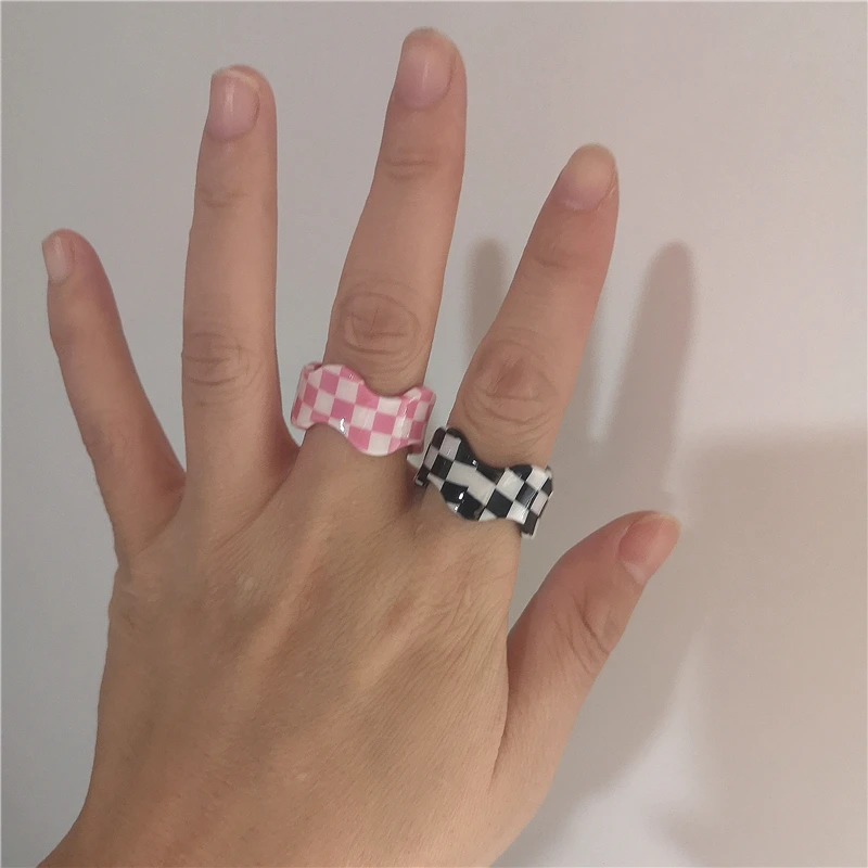 Adjustable Rings Korea Fashion Acrylic Resin Adjustable Rings For Women Egirl Y2k Harajuku 90s Grunge Jewelry Gift Accessories