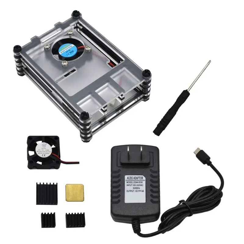 1 компл. Акриловый чехол Защитный чехол Корпус для Raspberry Pi 4B Kit US/EU Plug D08B - Цвет: US Plug