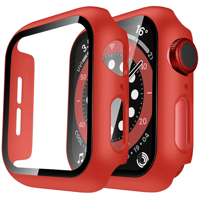 Watch Cover+Tempered Glass for Apple Watch Case 45mm 41mm 44mm 40mm 42mm 38mm,Bumper+Screen Protector for Iwatch 7 SE 6 5 4 3 2 Red