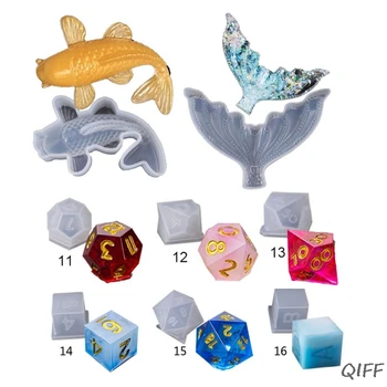 

DIY Crystal Epoxy Mold Dice Fillet Fishtail Digital Game Jewelry Silicone Mould