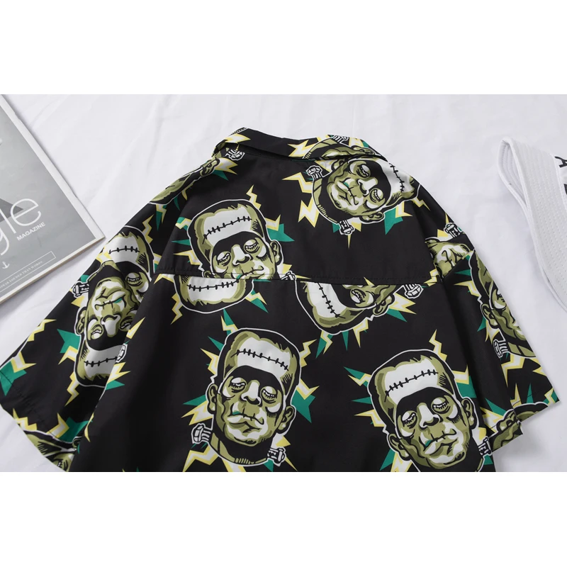 Повседневная рубашка OSCN7 с принтом Франкенштейна и коротким рукавом Мужская