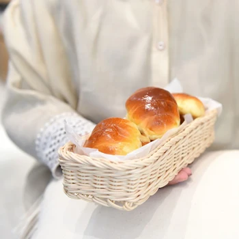 

Rattan Bread Storage Basket Dinner Coffee Breakfast Serving Tray Rectangle Hand-Woven Crafts Tea Tray Home Decoration