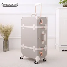 UNIWALKER серый 12''20''22''24''26'' Ретро тележка для багажа на колесах Baggage на вращающиеся колеса дорожные сумки PU кожаные чемоданы