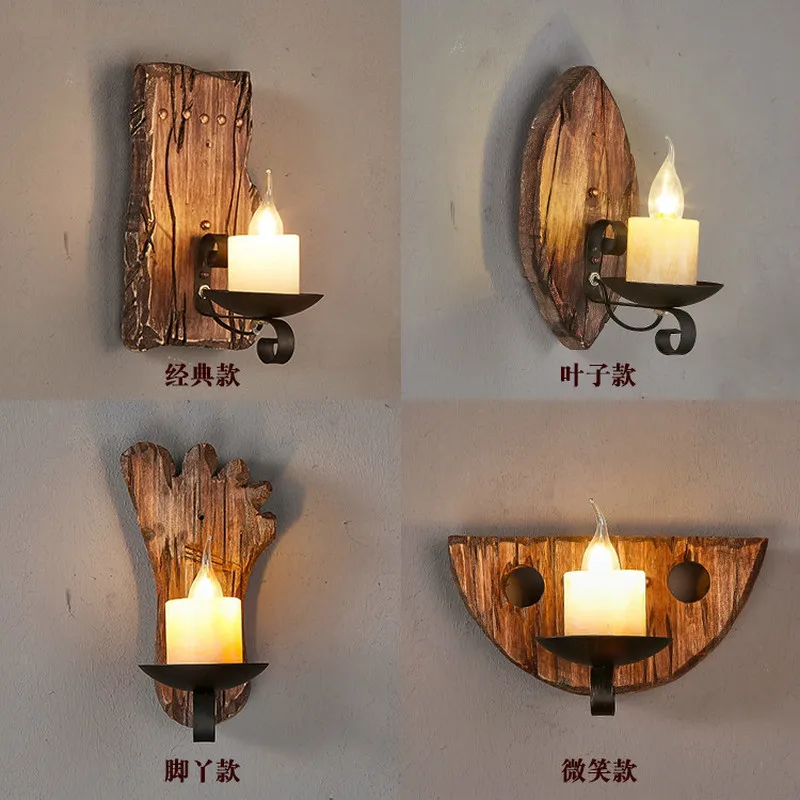 

Retro wall lamp creative solid wood wrought iron candlestick wall light industrial bar balcony aisle bedside lamp mx11111531