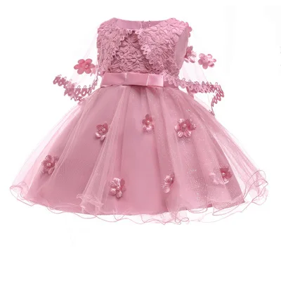 Платье для маленьких девочек кружевное платье для крещения для малышей вечерние платья для девочек на второй день рождения, платья для крестин для маленьких детей возрастом от 3 до 24 месяцев - Цвет: B-3048 Deep pink