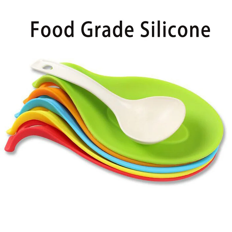 Silicone Spoon Mat Heat Resistant Tray Spoon Pad Kitchen Tool Gadget Holder 