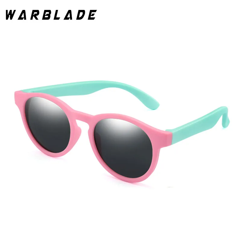 pink green grey WarBLade, цветные гибкие детские солнцезащитные очки, поляризационные Круглые Солнцезащитные очки для мальчиков и девочек, детские очки, силиконовые очки UV400 - Цвет линз: pink green grey