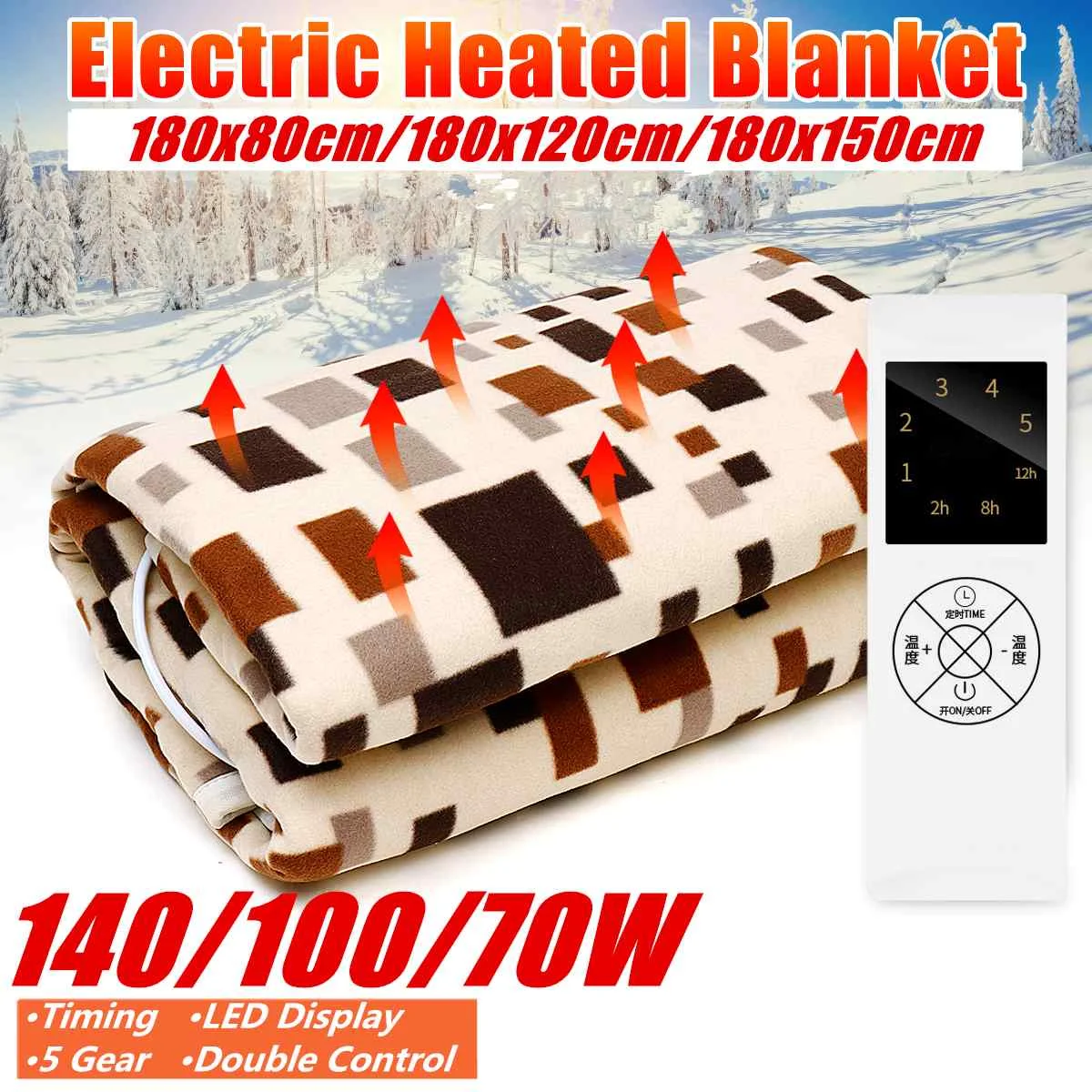 

5 Gear Electric Carpet Plush Double Heated Blanket Security LED Electric Blanket Thicker Electric Heater Mat Body Warmer Heater