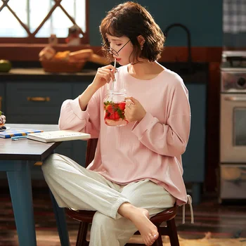 

Long Sleeve Pajamas Autumn Cotton full Long Sleeve Trousers Suit Fashion Pyjamas Set