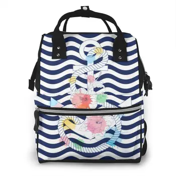 

Fashion Mummy Maternity Nappy Bag Anchor Hibiscus Flowers Large Capacity Baby Bag Travel Backpack Nursing Bag for Baby Care
